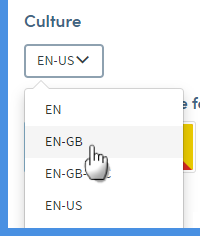 Culture dropdown menu with en-gb being selected